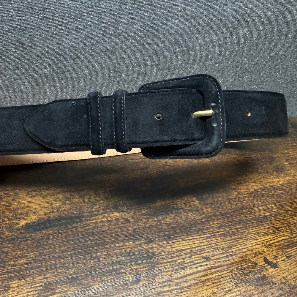 Black Suede Leather Belt Small Covered Buckle Vintage Style Y2K Boho